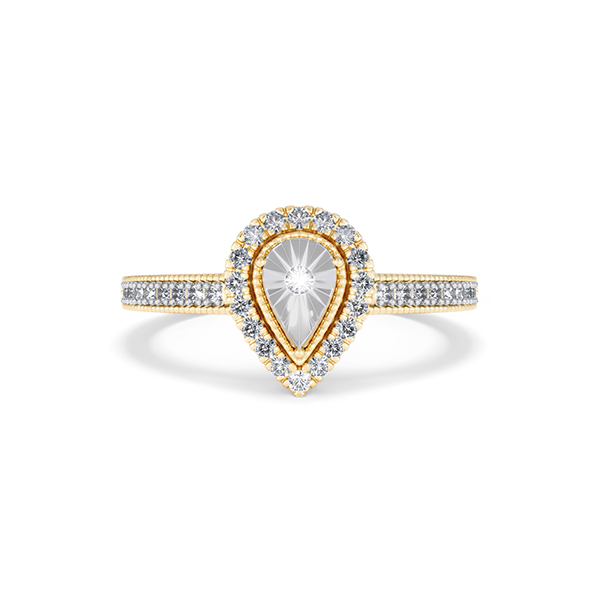 Masami Pear Shaped Pave Diamond Engagement Ring 0.15ct 9K Yellow Gold - 360 View