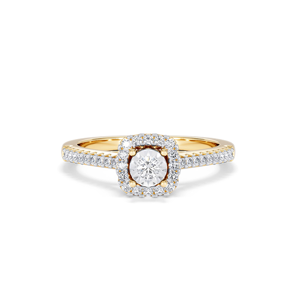 Masami Diamond Halo Engagement Ring 0.25ct Pave Set in 9K Yellow Gold - 360 View