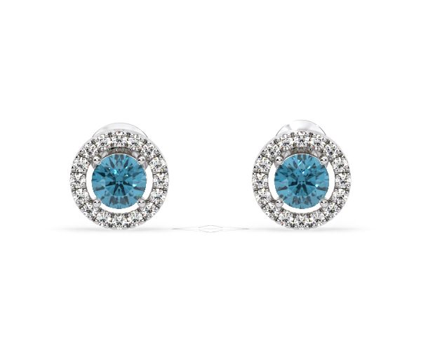 Ella Blue Lab Diamond 1.34ct Halo Earrings in 18K White Gold - Elara Collection - 360 View