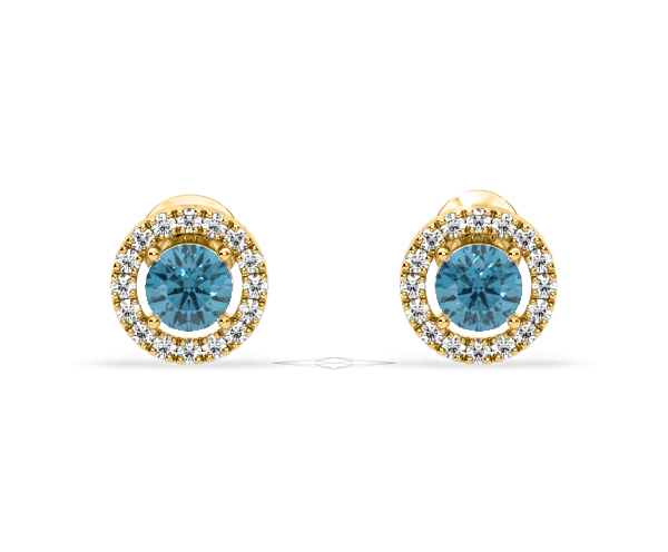 Ella Blue Lab Diamond 1.34ct Halo Earrings in 18K Yellow Gold - Elara Collection - 360 View