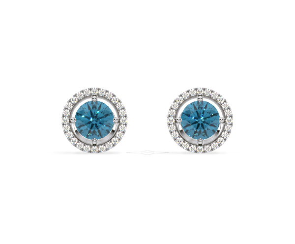 Ella Blue Lab Diamond 2.45ct Halo Earrings in 18K White Gold - Elara Collection - 360 View