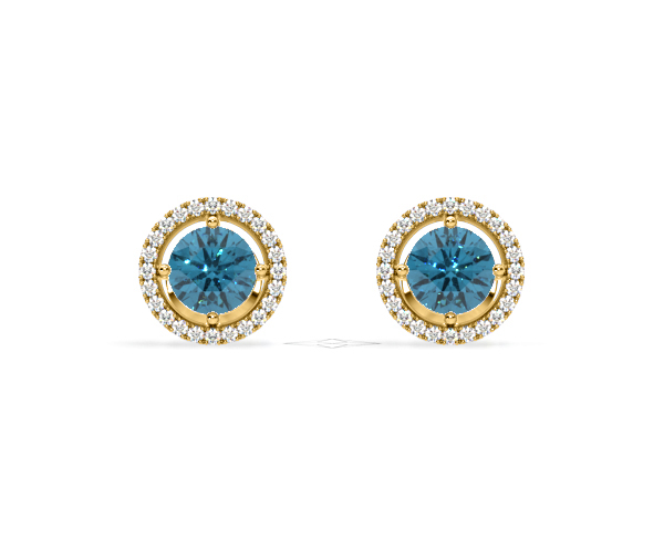 Ella Blue Lab Diamond 2.45ct Halo Earrings in 18K Yellow Gold - Elara Collection - 360 View