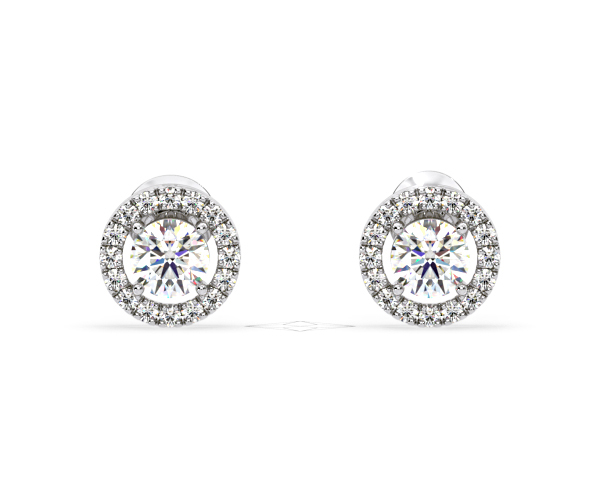 Ella Lab Diamond Halo Earrings 1.34ct in 18K White Gold F/VS1 - 360 View