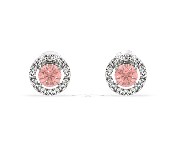 Ella Pink Lab Diamond 1.34ct Halo Earrings in 18K White Gold - Elara Collection - 360 View