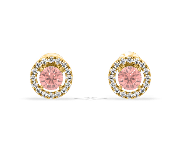 Ella Pink Lab Diamond 1.34ct Halo Earrings in 18K Yellow Gold - Elara Collection - 360 View