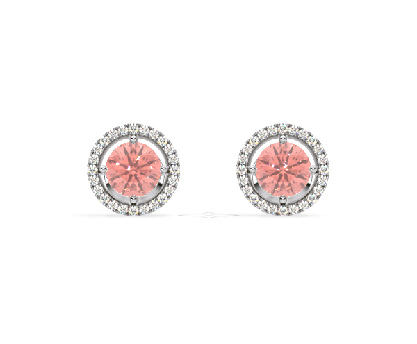 Ella Pink Lab Diamond 2.45ct Halo Earrings in 18K White Gold - Elara Collection - 360 View