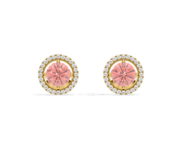 Ella Pink Lab Diamond 2.45ct Halo Earrings in 18K Yellow Gold - Elara Collection - 360 View