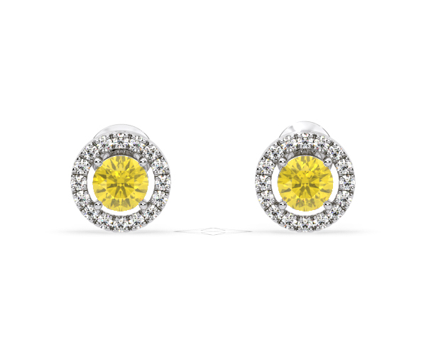 Ella Yellow Lab Diamond 1.34ct Halo Earrings in 18K White Gold - Elara Collection - 360 View