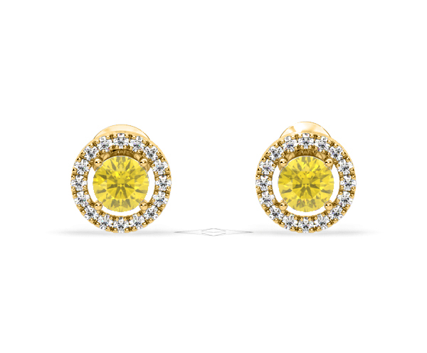 Ella Yellow Lab Diamond 1.34ct Halo Earrings in 18K White Gold - Elara Collection - 360 View