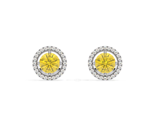 Ella Yellow Lab Diamond 2.45ct Halo Earrings in 18K White Gold - Elara Collection - 360 View