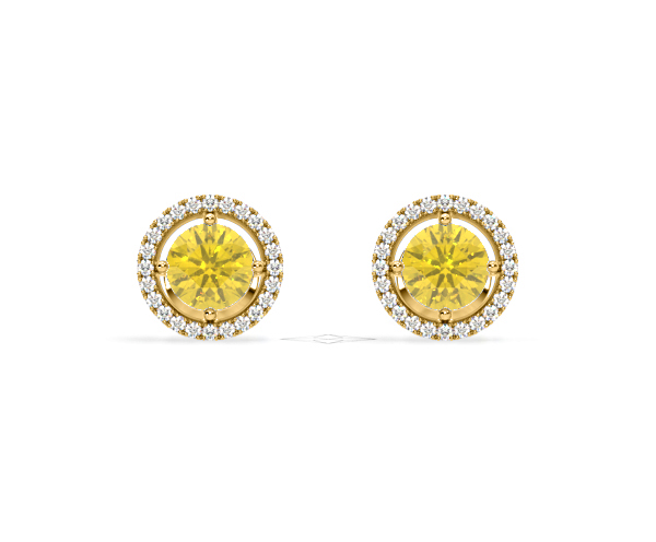 Ella Yellow Lab Diamond 2.45ct Halo Earrings in 18K Yellow Gold - Elara Collection - 360 View