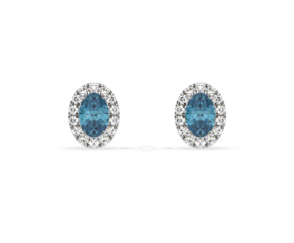 Georgina Blue Lab Diamond 1.34ct Oval Halo Earrings in 18K White Gold - Elara Collection - 360 View