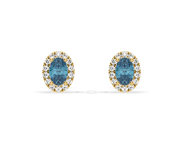 Georgina Blue Lab Diamond 1.34ct Oval Halo Earrings in 18K Gold - Elara Collection - 360 View