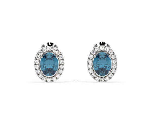 Georgina Blue Lab Diamond 2.45ct Oval Halo Earrings in 18K White Gold - Elara Collection - 360 View