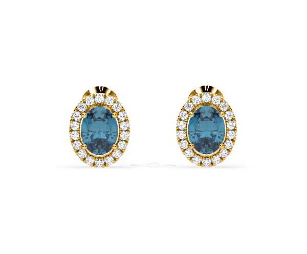 Georgina Blue Lab Diamond 2.45ct Oval Halo Earrings in 18K Gold - Elara Collection - 360 View