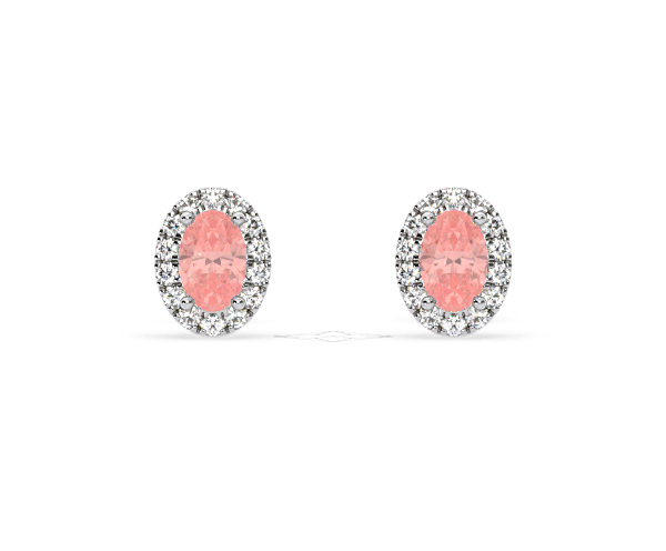 Georgina Pink Lab Diamond 1.34ct Oval Halo Earrings in 18K White Gold - Elara Collection - 360 View