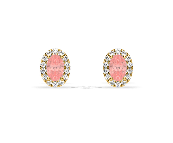 Georgina Pink Lab Diamond 1.34ct Oval Halo Earrings in 18K Gold - Elara Collection - 360 View