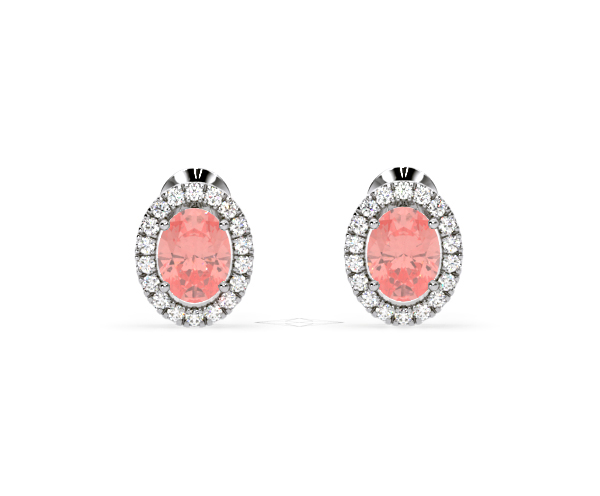 Georgina Pink Lab Diamond 2.45ct Oval Halo Earrings in 18K White Gold - Elara Collection - 360 View
