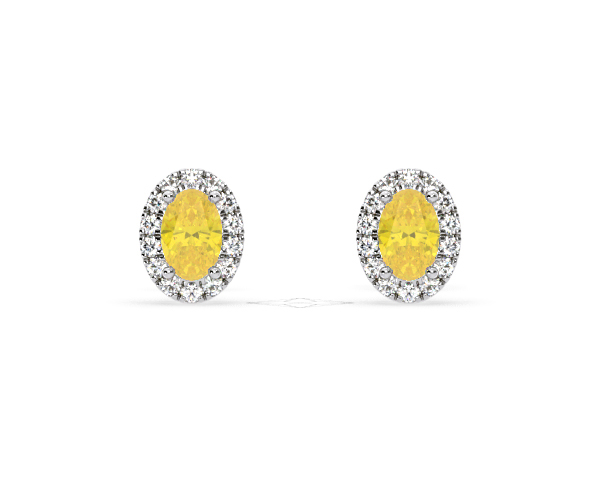 Georgina Yellow Lab Diamond 1.34ct Oval Halo Earrings in 18K White Gold - Elara Collection - 360 View