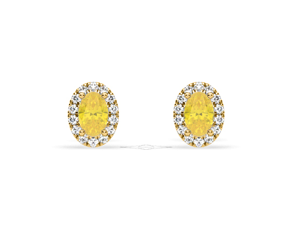 Georgina Yellow Lab Diamond 1.34ct Oval Halo Earrings in 18K Gold - Elara Collection - 360 View