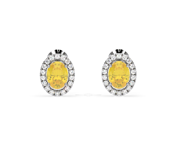 Georgina Yellow Lab Diamond 2.45ct Oval Halo Earrings in 18K White Gold - Elara Collection - 360 View