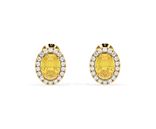 Georgina Yellow Lab Diamond 2.45ct Oval Halo Earrings in 18K Gold - Elara Collection - 360 View