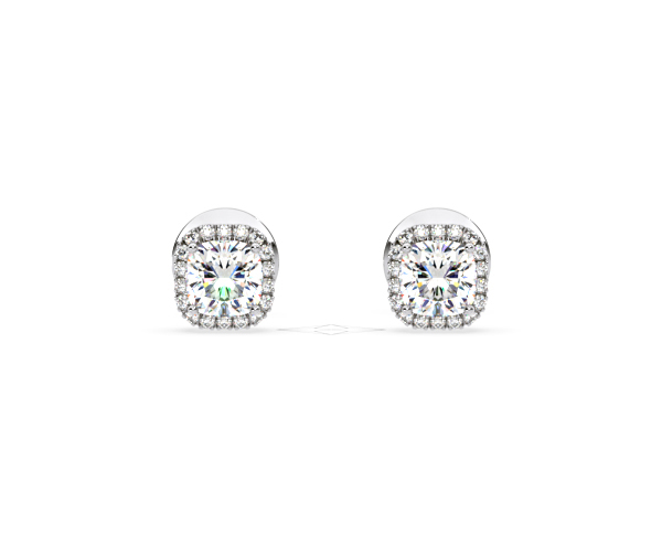 Beatrice Cushion Cut Lab Diamond Halo Earrings 1.30ct in 18K White Gold F/VS1 - 360 View