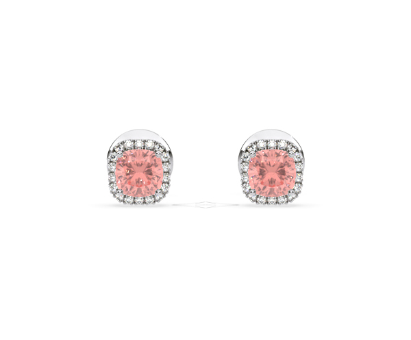 Beatrice Pink Lab Diamond Cushion Cut 1.30ct Halo Earrings in 18K White Gold - Elara Collection - 360 View