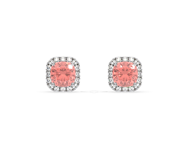 Beatrice Pink Lab Diamond Cushion Cut 2.45ct Halo Earrings in 18K White Gold - Elara Collection - 360 View