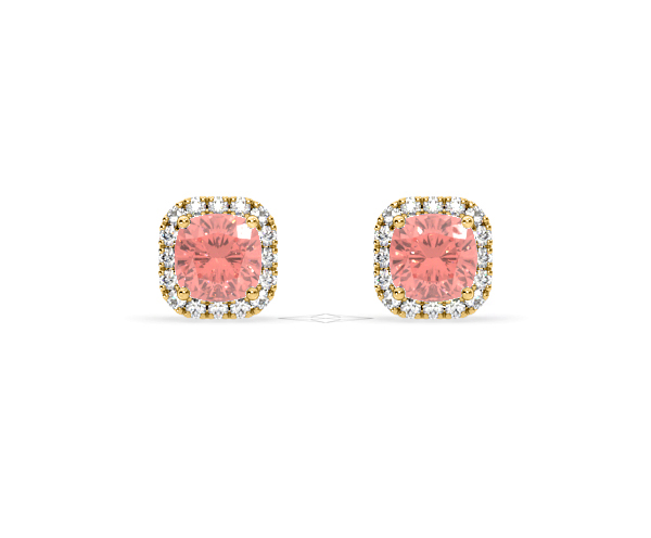 Beatrice Pink Lab Diamond Cushion Cut 2.45ct Halo Earrings in 18K Yellow Gold - Elara Collection - 360 View