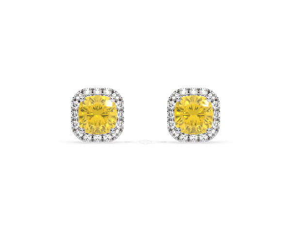 Beatrice Yellow Lab Diamond Cushion Cut 2.45ct Halo Earrings in 18K White Gold - Elara Collection - 360 View