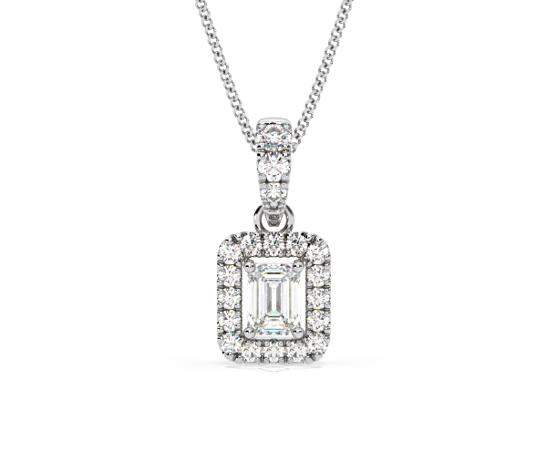 Ella 18K White Gold Diamond Emerald Cut Pendant 0.70ct H/SI - 360 View