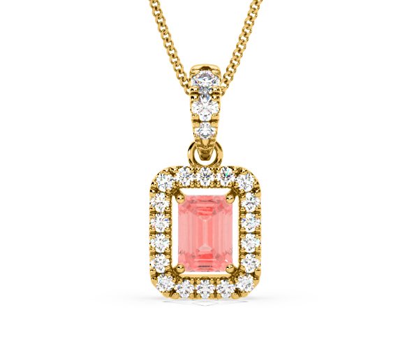 Annabelle Pink Lab Diamond Emerald Cut Halo Necklace 1.38ct in 18KGold - Elara Collection - 360 View