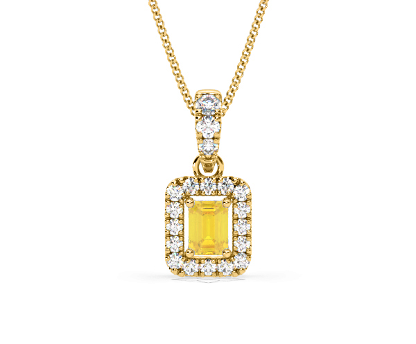 Annabelle Yellow Lab Diamond Emerald Cut Halo Necklace 0.70ct in 18KGold - Elara Collection - 360 View