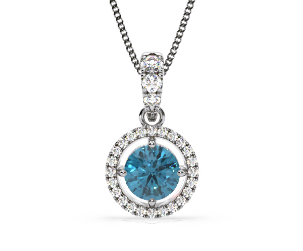 Ella Blue Lab Diamond 1.38ct Pendant Necklace in 18K White Gold - Elara Collection - 360 View
