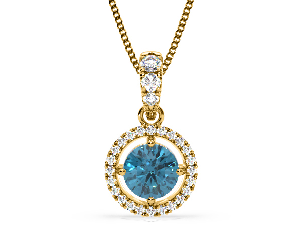 Ella Blue Lab Diamond 1.38ct Pendant Necklace in 18K Yellow Gold - Elara Collection - 360 View