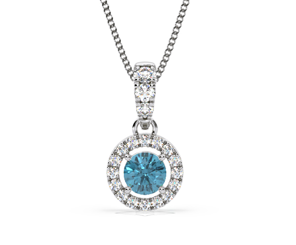 Ella Blue Lab Diamond 0.71ct Pendant Necklace in 18K White Gold - Elara Collection - 360 View