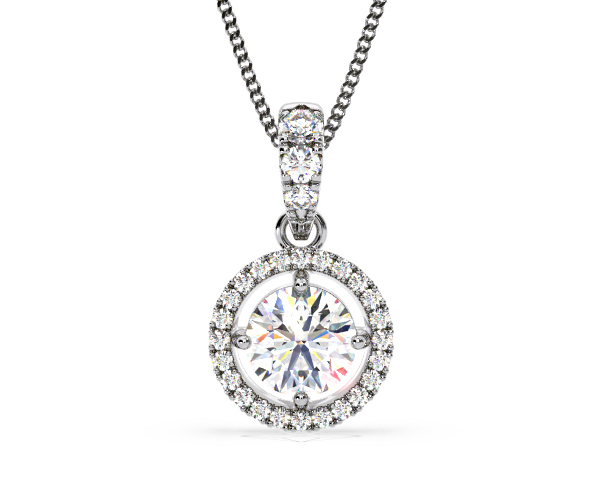 Ella Lab Diamond Halo Necklace in 18K White Gold 1.30ct F/VS1 - 360 View