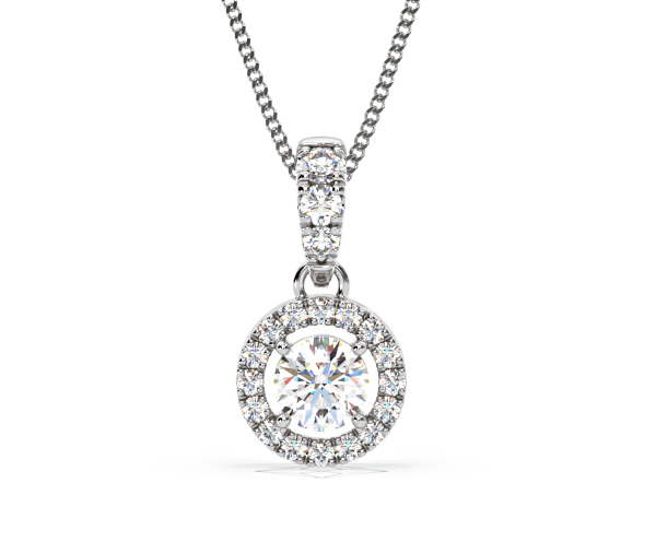Ella Lab Diamond Halo Necklace in 18K White Gold 0.71ct F/VS1 - 360 View