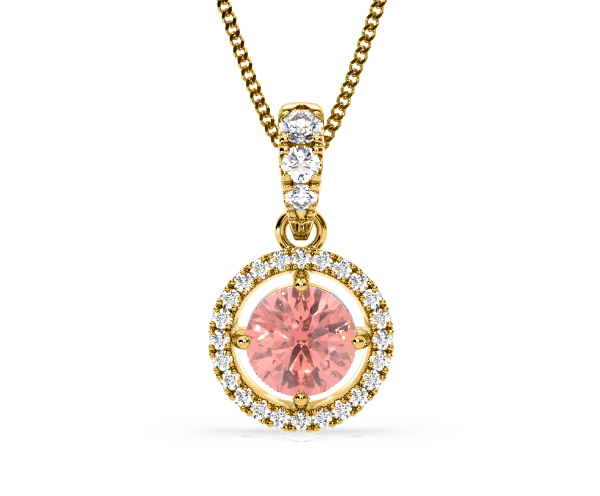 Ella Pink Lab Diamond 1.38ct Pendant Necklace in 18K Yellow Gold - Elara Collection - 360 View
