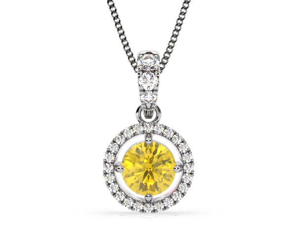 Ella Yellow Lab Diamond 1.38ct Pendant Necklace in 18K White Gold - Elara Collection - 360 View