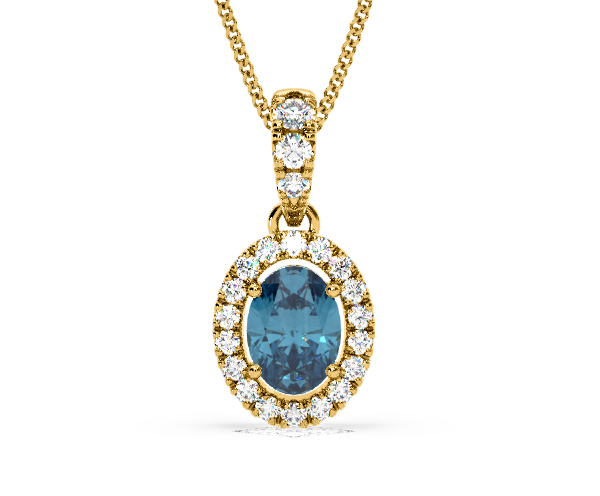 Georgina Blue Lab Diamond Oval Halo Necklace 1.38ct in 18KGold - Elara Collection - 360 View