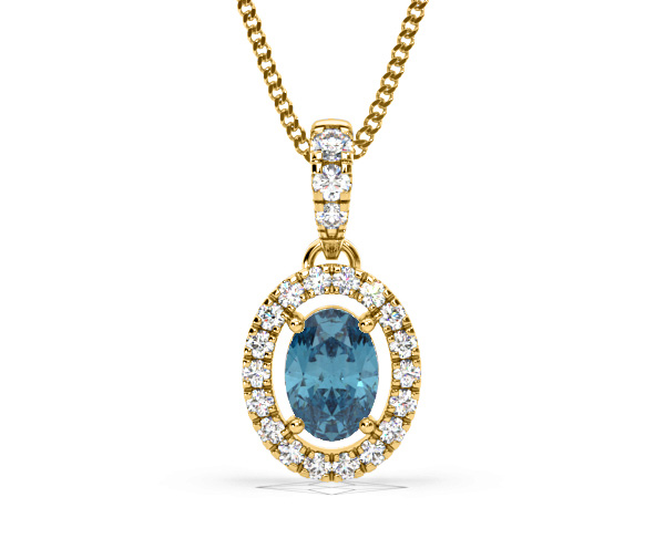 Georgina Blue Lab Diamond Oval Halo Necklace 0.70ct in 18KGold - Elara Collection - 360 View