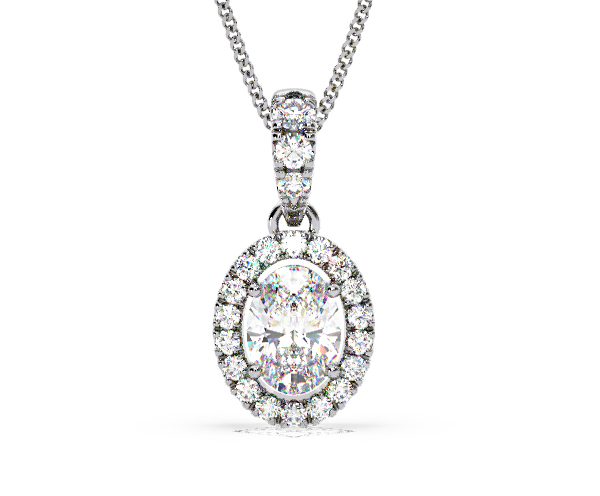 Georgina Oval Lab Diamond Halo Pendant Necklace 1.38ct in 18K White Gold F/VS1 - 360 View