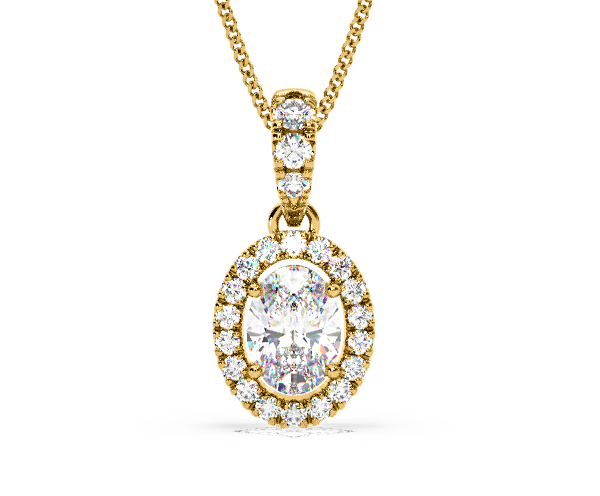 Georgina Oval Lab Diamond Halo Pendant Necklace 1.38ct in 18K Yellow Gold F/VS1 - 360 View