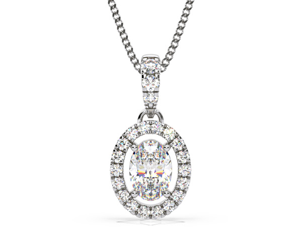 Georgina Oval Lab Diamond Halo Pendant Necklace 0.70ct in 18K White Gold F/VS1 - 360 View
