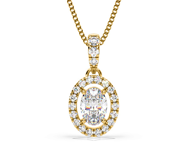 Georgina Oval Lab Diamond Halo Pendant Necklace 0.70ct in 18K Yellow Gold F/VS1 - 360 View
