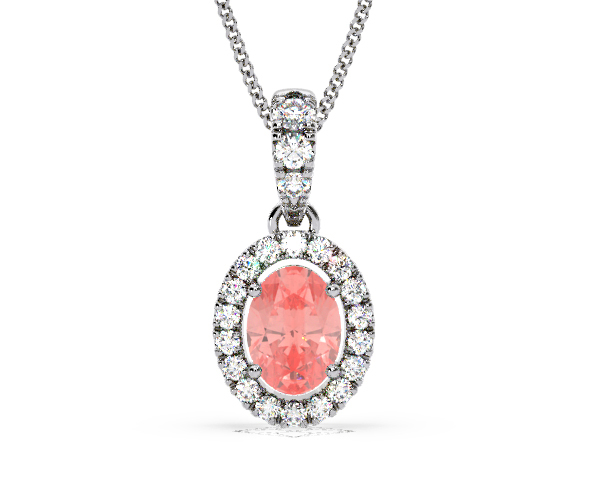 Georgina Pink Lab Diamond Oval Halo Necklace 1.38ct in 18K White Gold - Elara Collection - 360 View