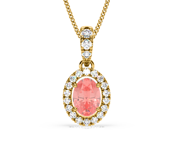 Georgina Pink Lab Diamond Oval Halo Necklace 1.38ct in 18KGold - Elara Collection - 360 View