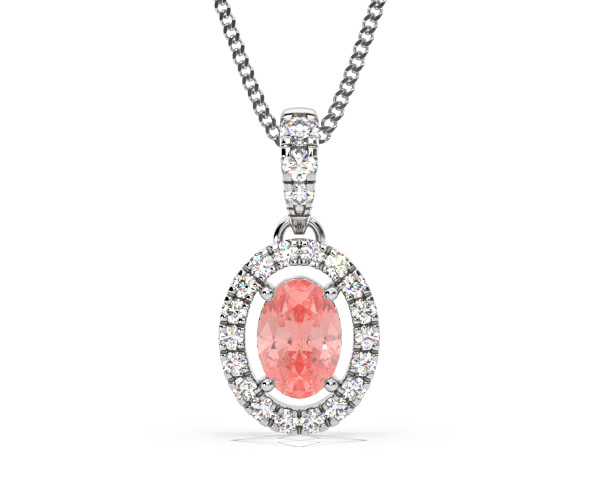 Georgina Pink Lab Diamond Oval Halo Necklace 0.70ct in 18K White Gold - Elara Collection - 360 View